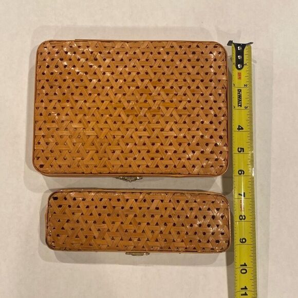 Vintage Lillian Vernon Nesting Pencil Cases Bamboo Cane Woven 2 Pieces - Picture 3 of 12